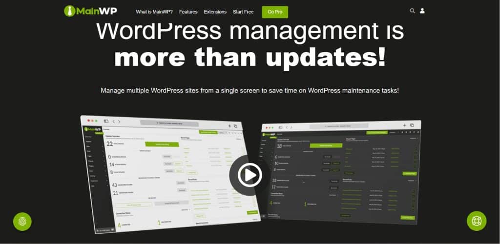 MainWP homepage lets you get an overall idea of what WordPress management is all about.
