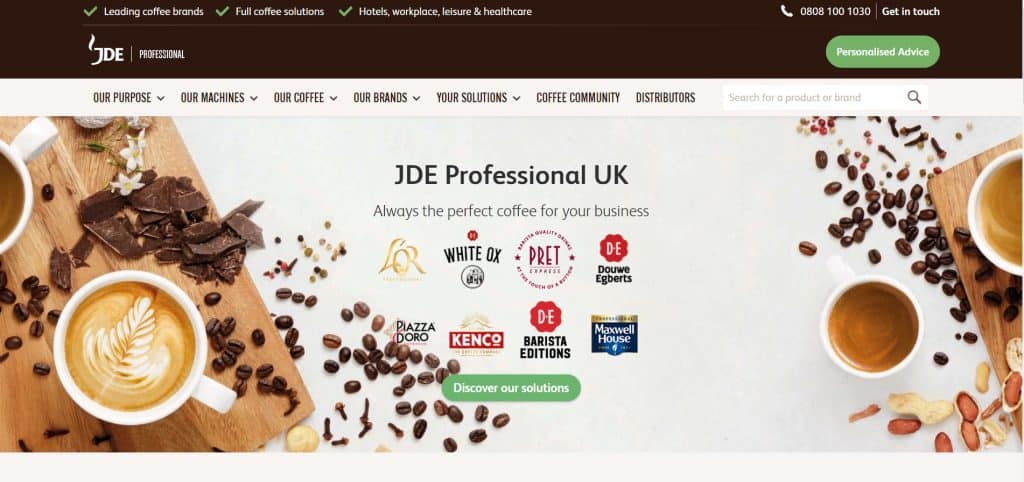 The color brown is used effectively in  Douwe Eggbert’s website to convey a sense of warmth and comfort that is unique to coffee. 