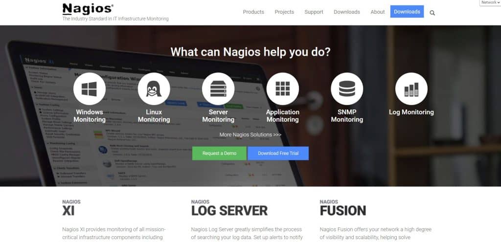 Página de inicio de la herramienta de monitoreo del servidor Nagios