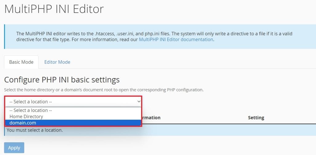 basic settings of MultiPHP INI Editor
