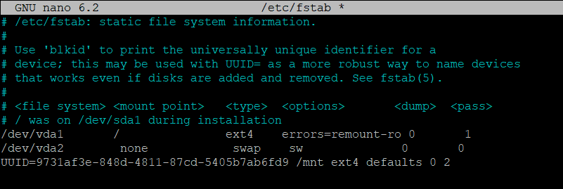Adding UUID in /etc/fstab